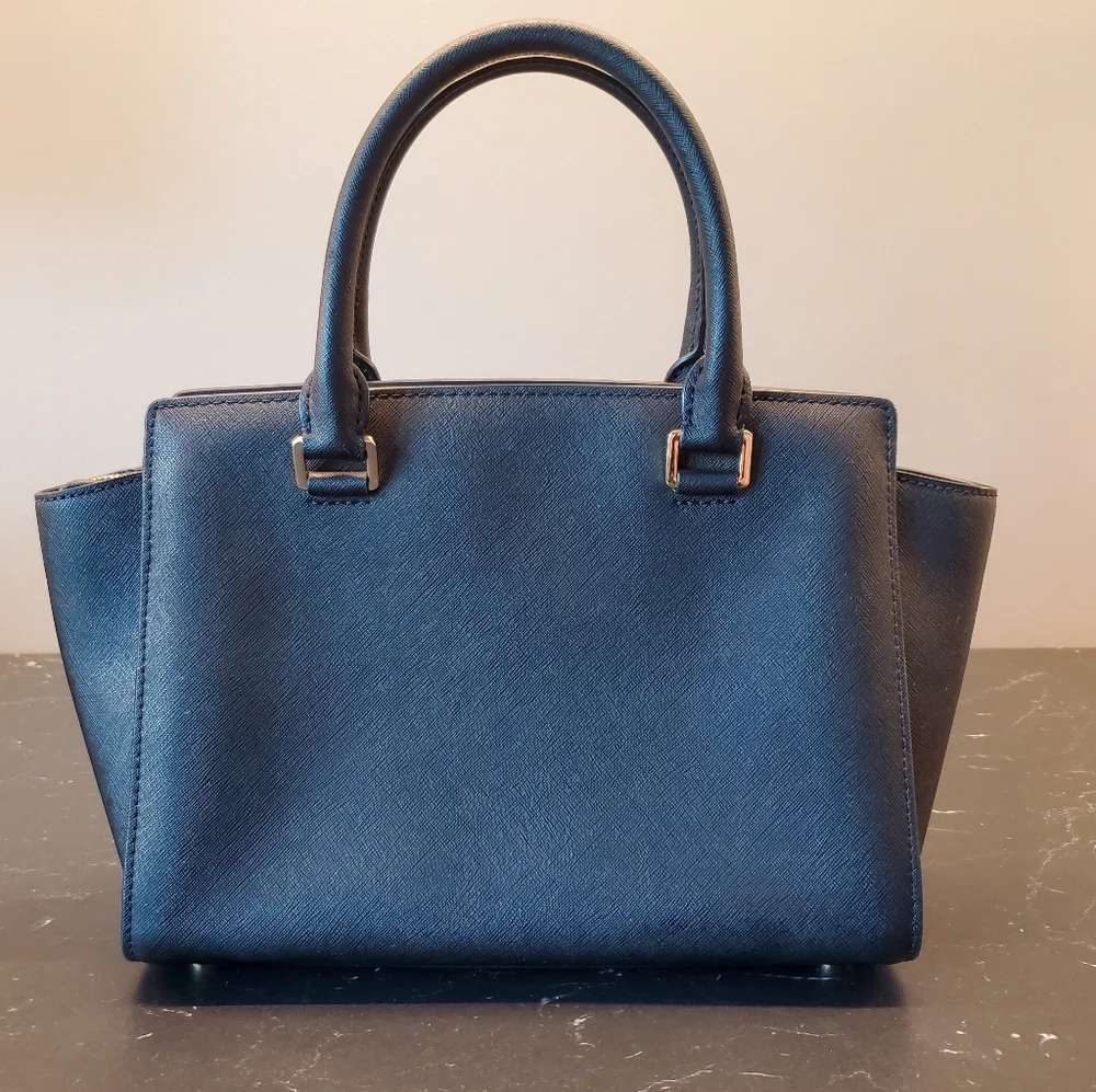 Michael Kors Selma Satchel Handbag with Gold Hardware.